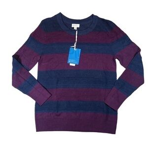 NWT Market and Spruce Burgundy and Navy Stripe Open Knit Long Sleeve Sweater XXL